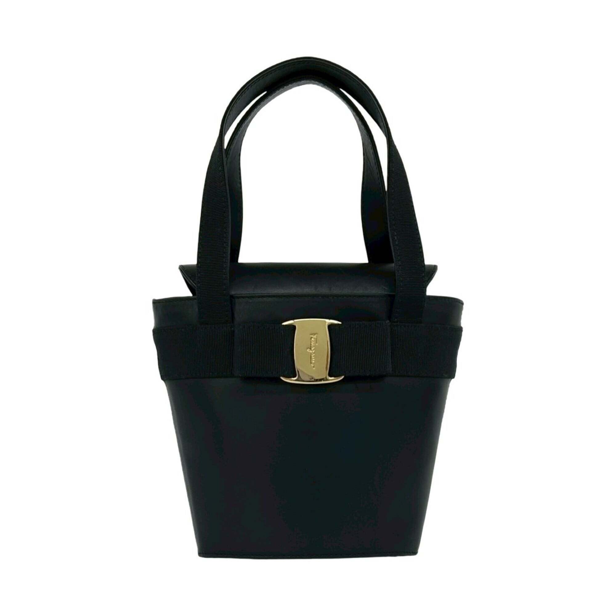Salvatore Ferragamo Vara Ribbon Leather Mini Tote Bag, Black, 15915